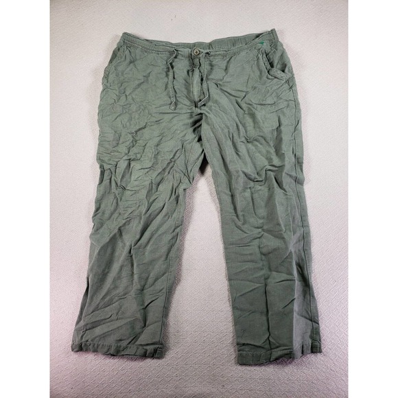 Cubavera Pants Womens 36 Green Straight Linen Mid Rise Slash Pockets Drawstring - Picture 1 of 9